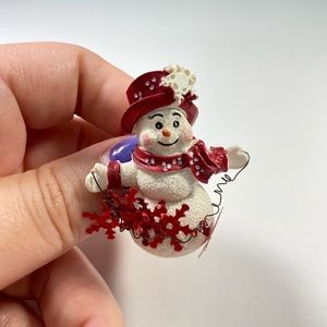 Adorable Snowman Pin with Red Snowflakes